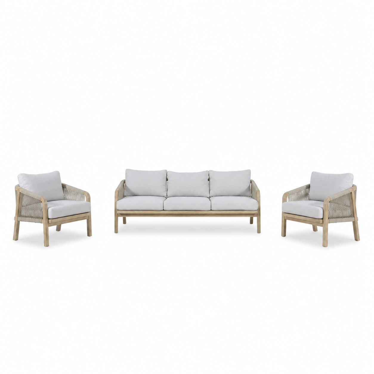 Rivello stoel-bank loungeset 5 personen | touw + hardhout | zand | 3-delig