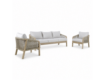 Rivello stoel-bank loungeset 5 personen | touw + hardhout | zand | 3-delig