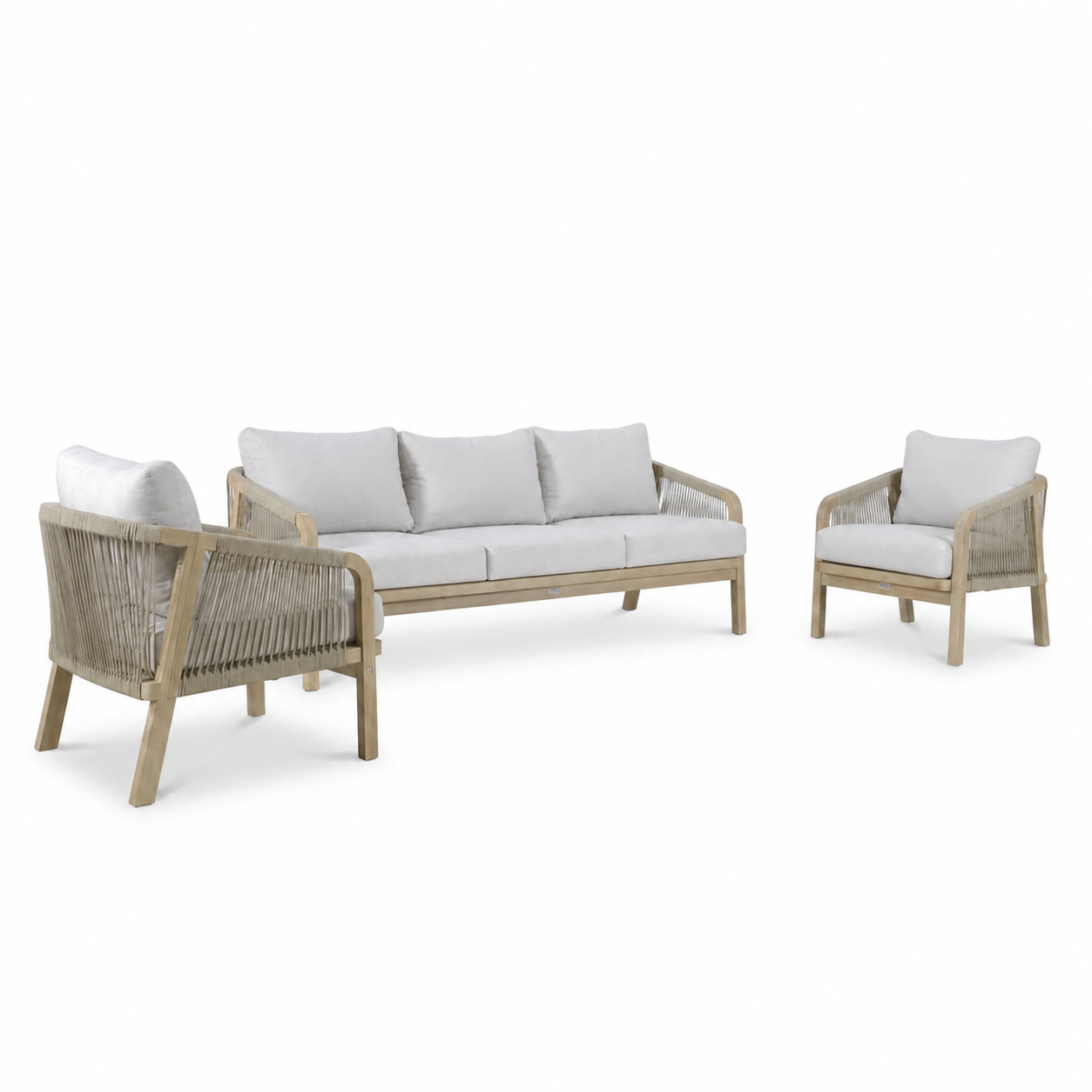 Rivello stoel-bank loungeset 5 personen | touw + hardhout | zand | 3-delig