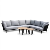 Palermo hoek loungeset 5 personen incl tussenelement & teak tafels | aluminium + touw | Stone Grey