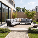Palermo hoek loungeset 5 personen incl tussenelement & teak tafels | aluminium + touw | Stone Grey