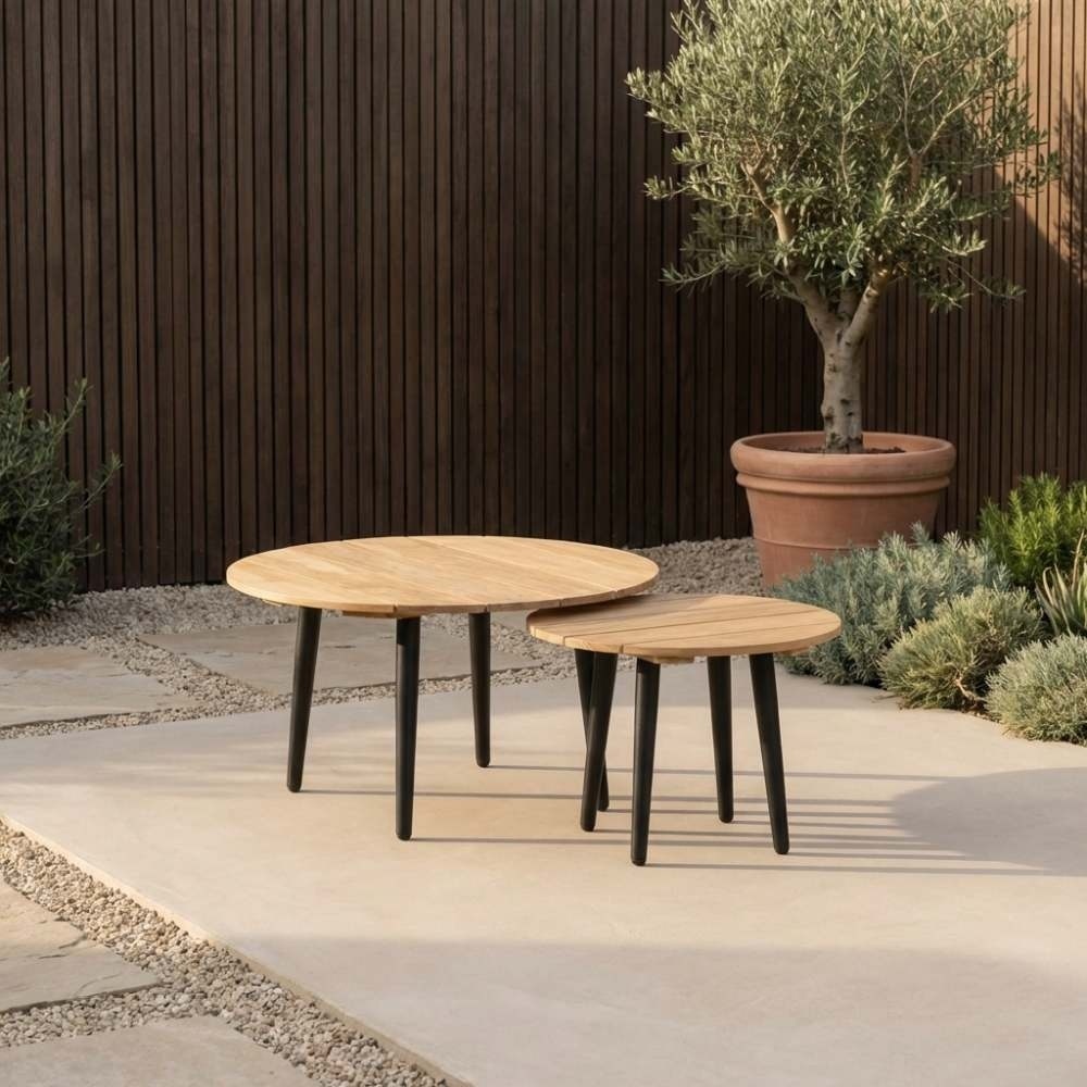Palermo hoek loungeset 5 personen incl tussenelement & teak tafels | aluminium + touw | Stone Grey