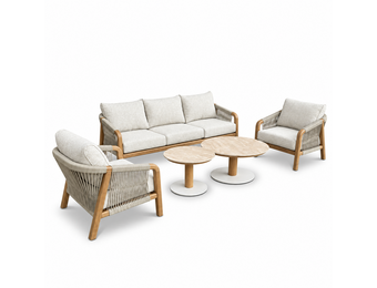 Bellagio stoel-bank loungeset incl koffietafel 60cm & 80cm | touw + aluminium | beige
