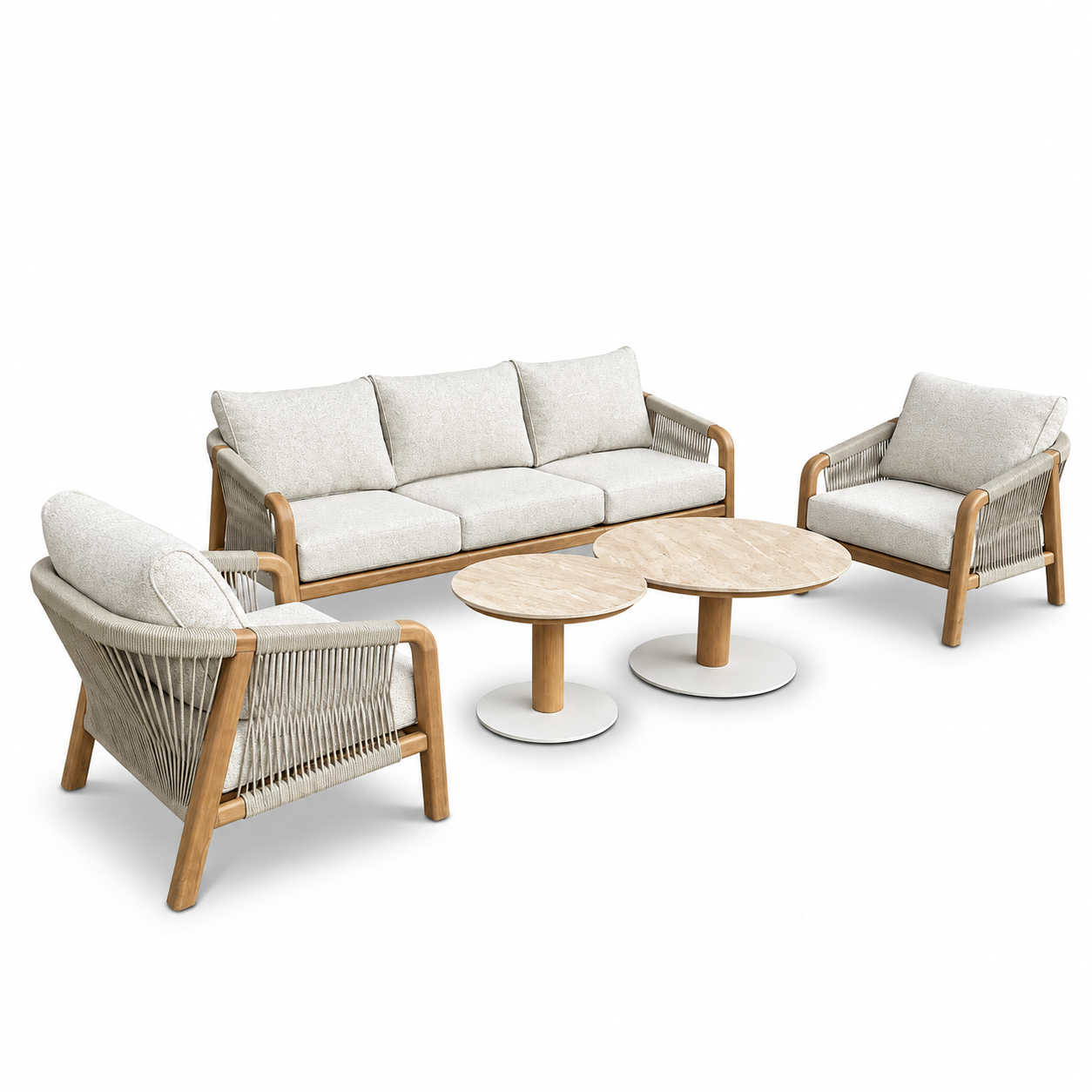 Bellagio stoel-bank loungeset incl koffietafel 60cm & 80cm | touw + aluminium | beige