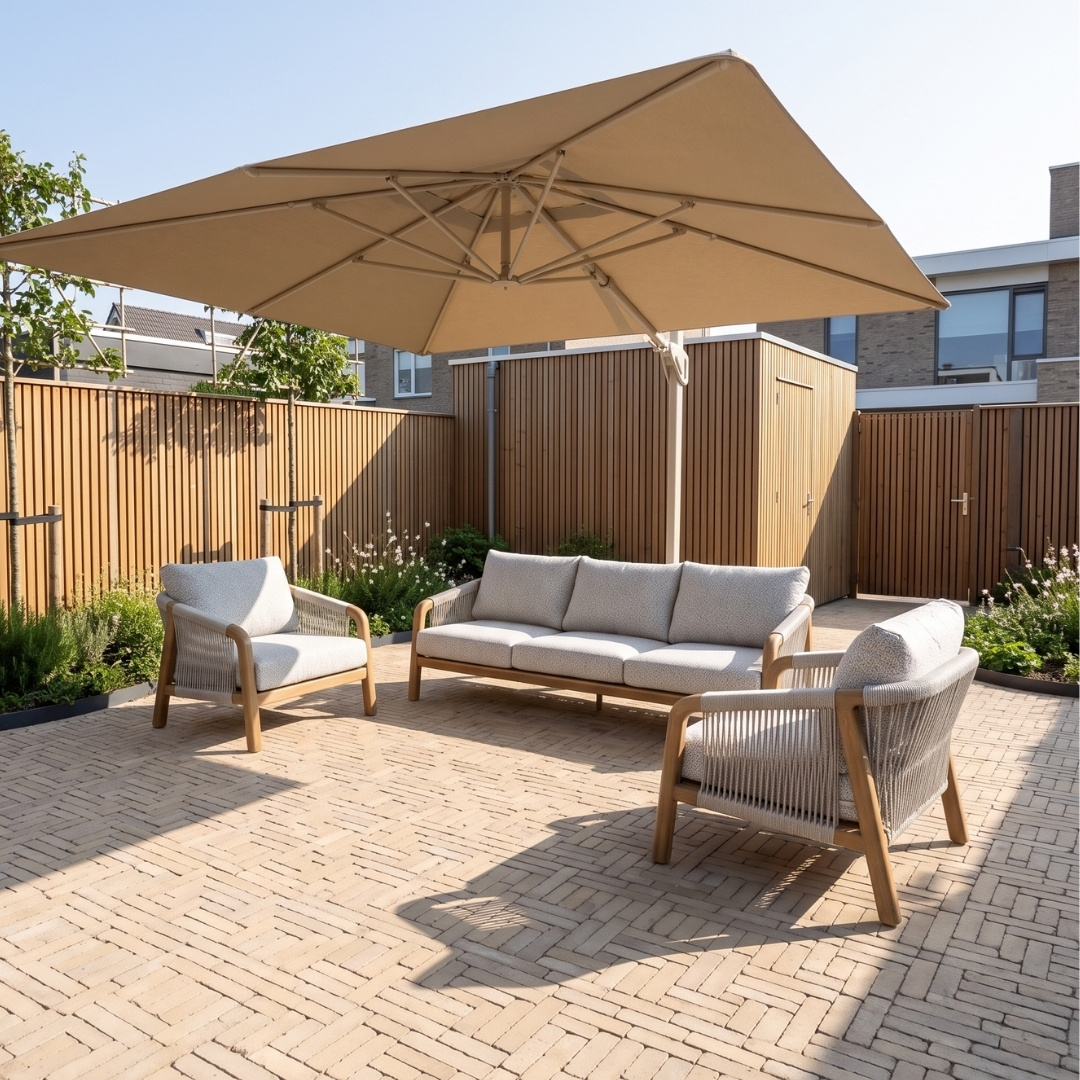 Bellagio stoel-bank loungeset incl koffietafel 60cm & 80cm | touw + aluminium | beige