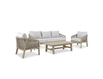 Rivello stoel-bank loungeset 5 personen incl loungetafel | touw + hardhout | zand