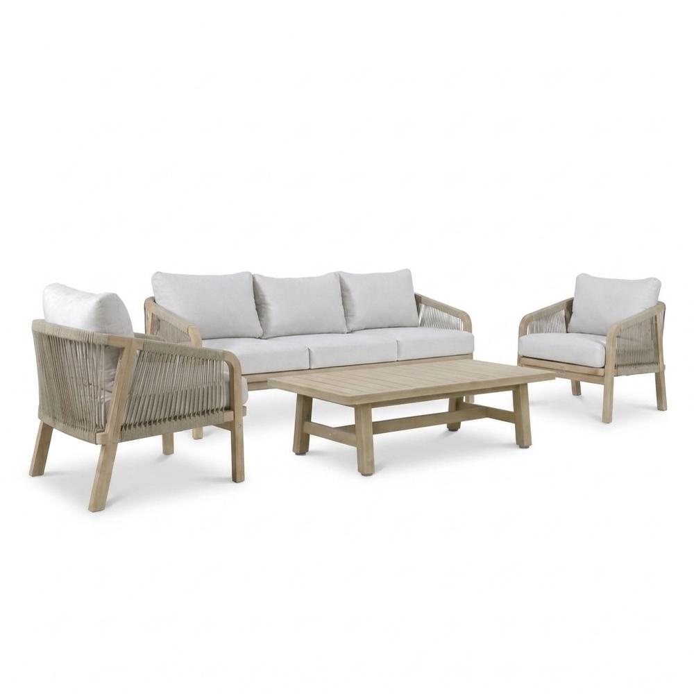 Rivello stoel-bank loungeset 5 personen incl loungetafel | touw + hardhout | zand