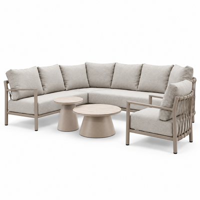 Merida hoek loungeset incl. loungestoel | aluminium + touw | beige | 5-delig - 275x232cm