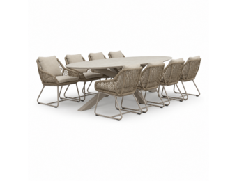 Calma/Portofino Sandstone dining tuinset | 8 personen | sintered stone + touw | 280cm ovaal