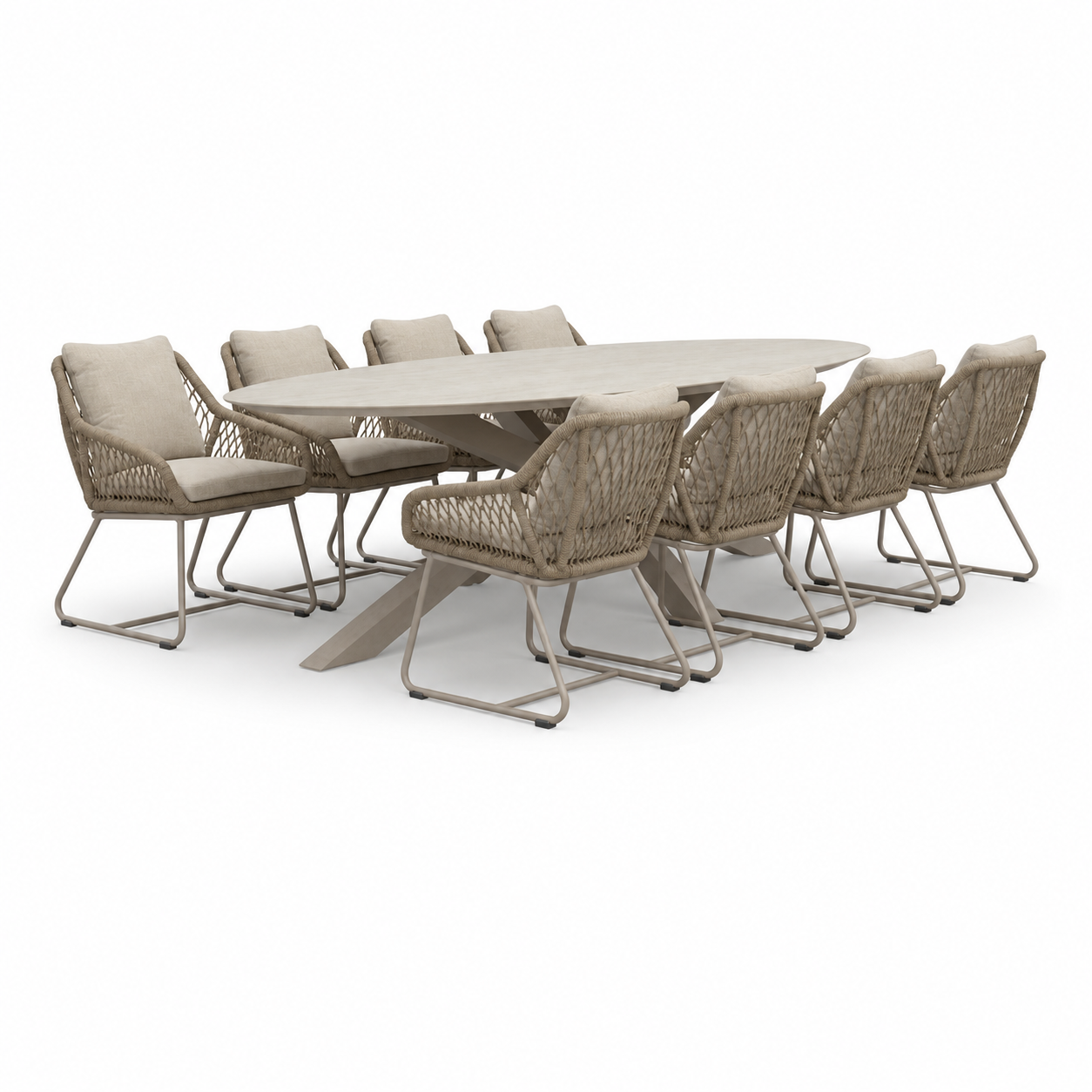 Calma/Portofino Sandstone dining tuinset | 8 personen | sintered stone + touw | 280cm ovaal