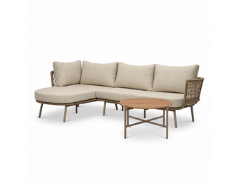 Positano chaise longue balkon loungeset 4 personen incl. tafel | aluminium + touw | beige | 4-delig