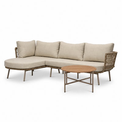 Positano chaise longue balkon loungeset 4 personen incl. tafel | aluminium + touw | beige | 4-delig