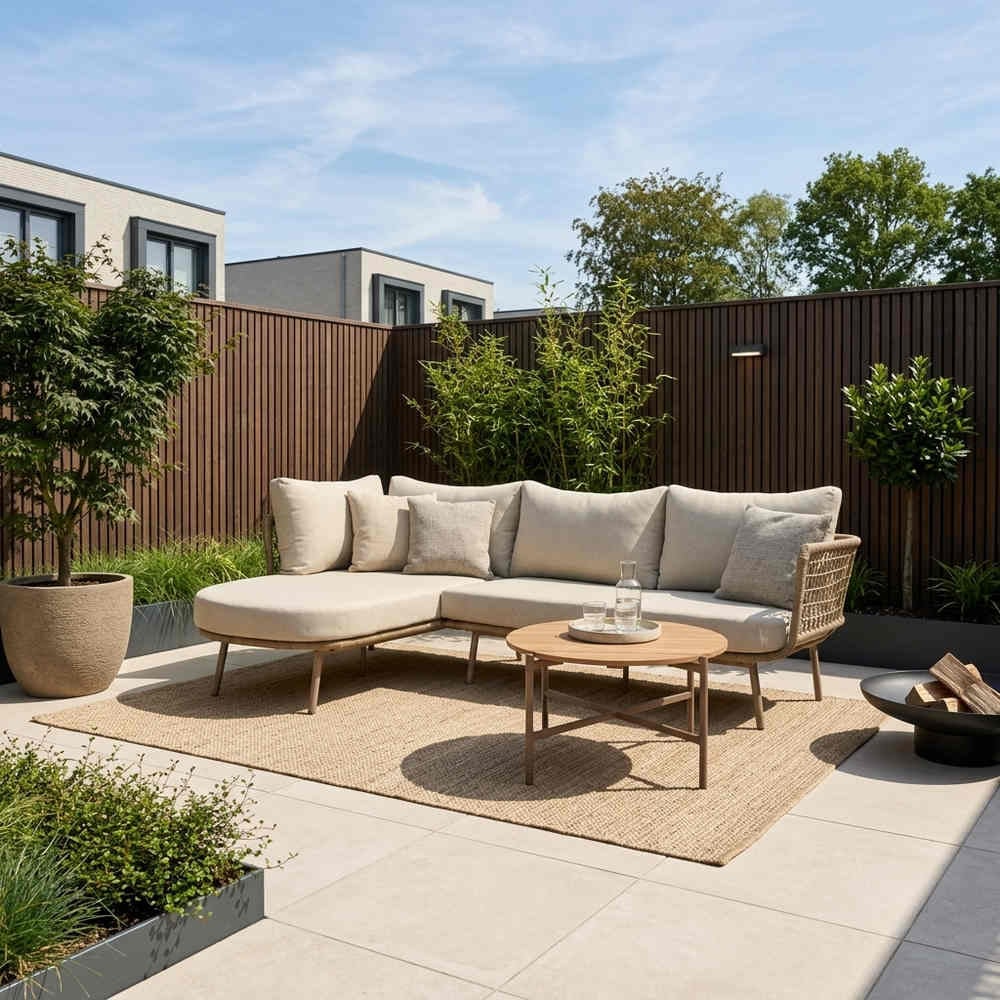 Positano chaise longue balkon loungeset 4 personen incl. tafel | aluminium + touw | beige | 4-delig