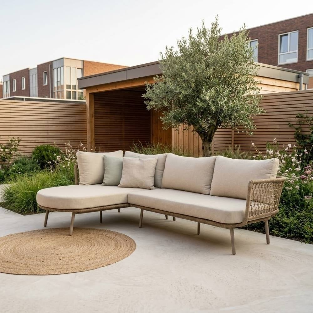 Positano chaise longue balkon loungeset 4 personen incl. tafel | aluminium + touw | beige | 4-delig
