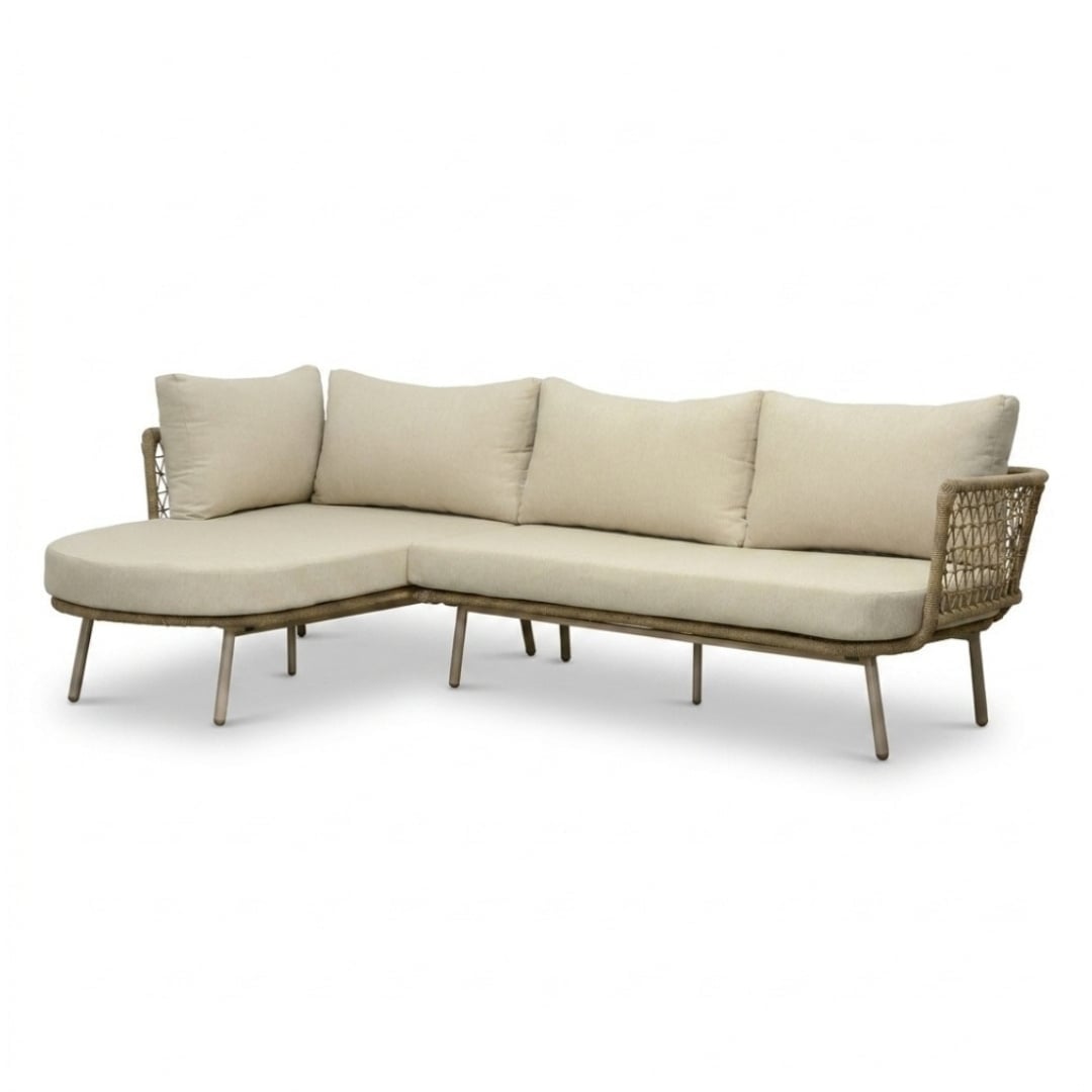 Positano chaise longue balkon loungeset 4 personen incl. tafel | aluminium + touw | beige | 4-delig