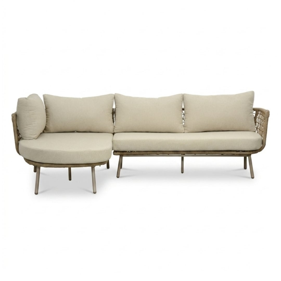 Positano chaise longue balkon loungeset 4 personen incl. tafel | aluminium + touw | beige | 4-delig