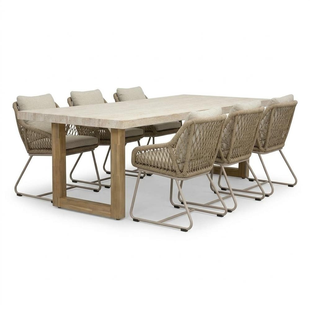 Laurenne/Portofino Sandstone dining tuinset | 6 personen | polystone + touw | 250cm