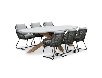 Livorno/Portofino Stone Grey dining tuinset | 6 personen | polystone + touw | 240cm