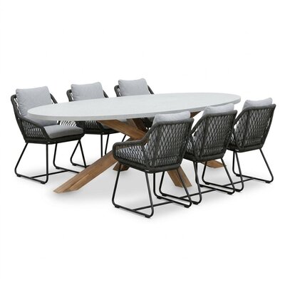 Livorno/Portofino Stone Grey dining tuinset | 6 personen | polystone + touw | 240cm