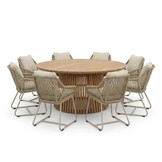 Palau/Portofino Sandstone dining tuinset | 8 personen | teakhout + touw | 180cm rond