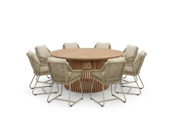 Palau/Portofino Sandstone dining tuinset | 8 personen | teakhout + touw | 180cm rond