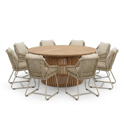 Palau/Portofino Sandstone dining tuinset | 8 personen | teakhout + touw | 180cm rond