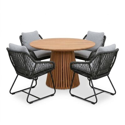 Palau/Portofino Stone Grey dining tuinset | 4 personen | teakhout + touw | Ø120cm rond
