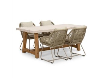 Velora/Portofino Sandstone dining tuinset | 4 personen | polystone + touw | 200cm