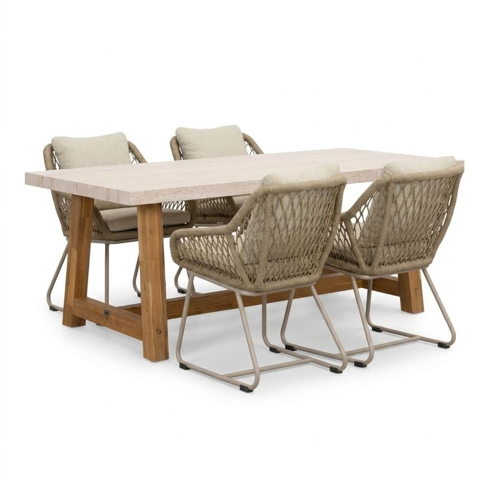Velora/Portofino Sandstone dining tuinset | 4 personen | polystone + touw | 200cm