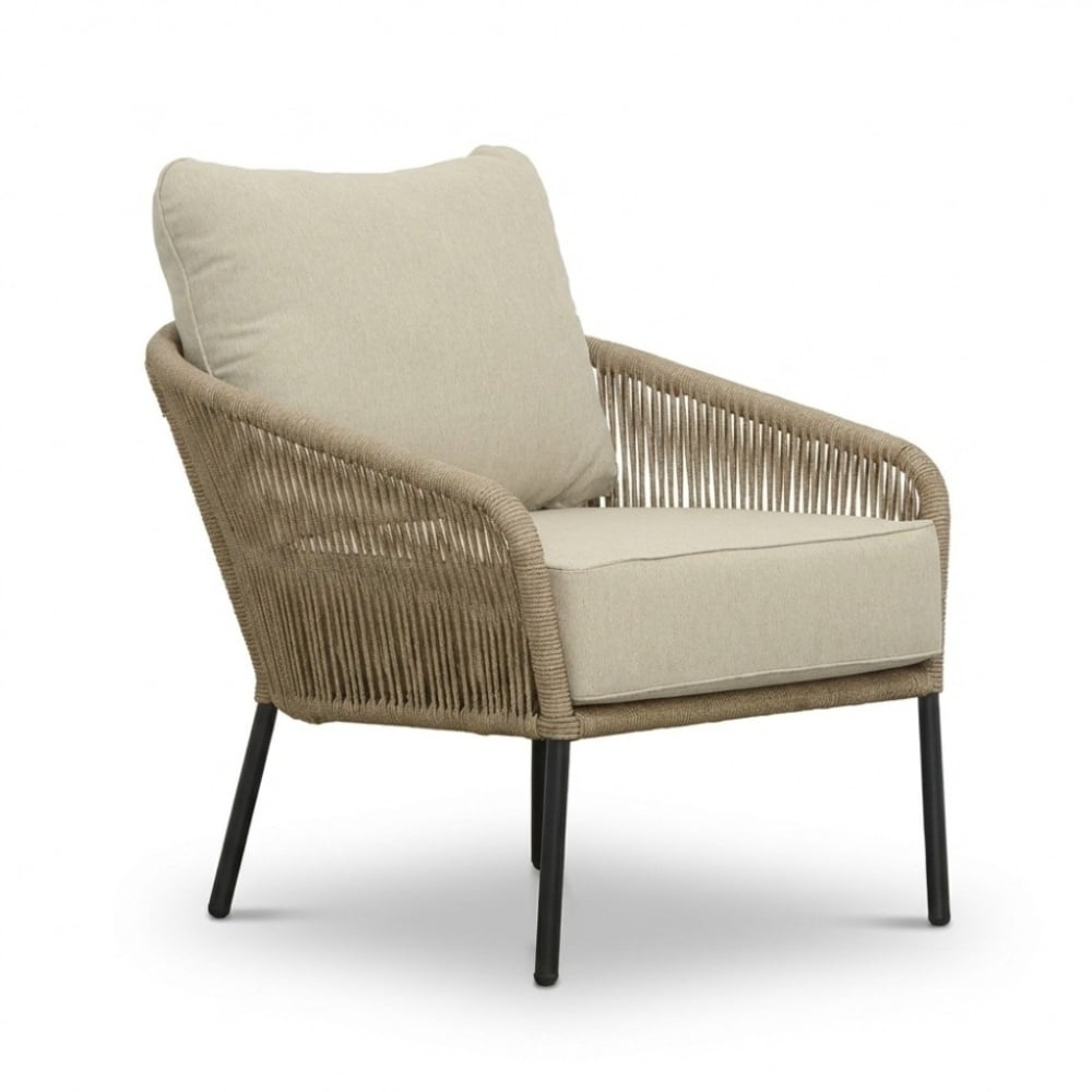 Ventura antraciet/Mara Sahara Dust low dining tuinset | 6 personen | teakhout + touw | 150cm rond