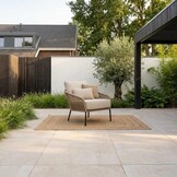 Ventura antraciet/Mara Sahara Dust low dining tuinset | 6 personen | teakhout + touw | 150cm rond
