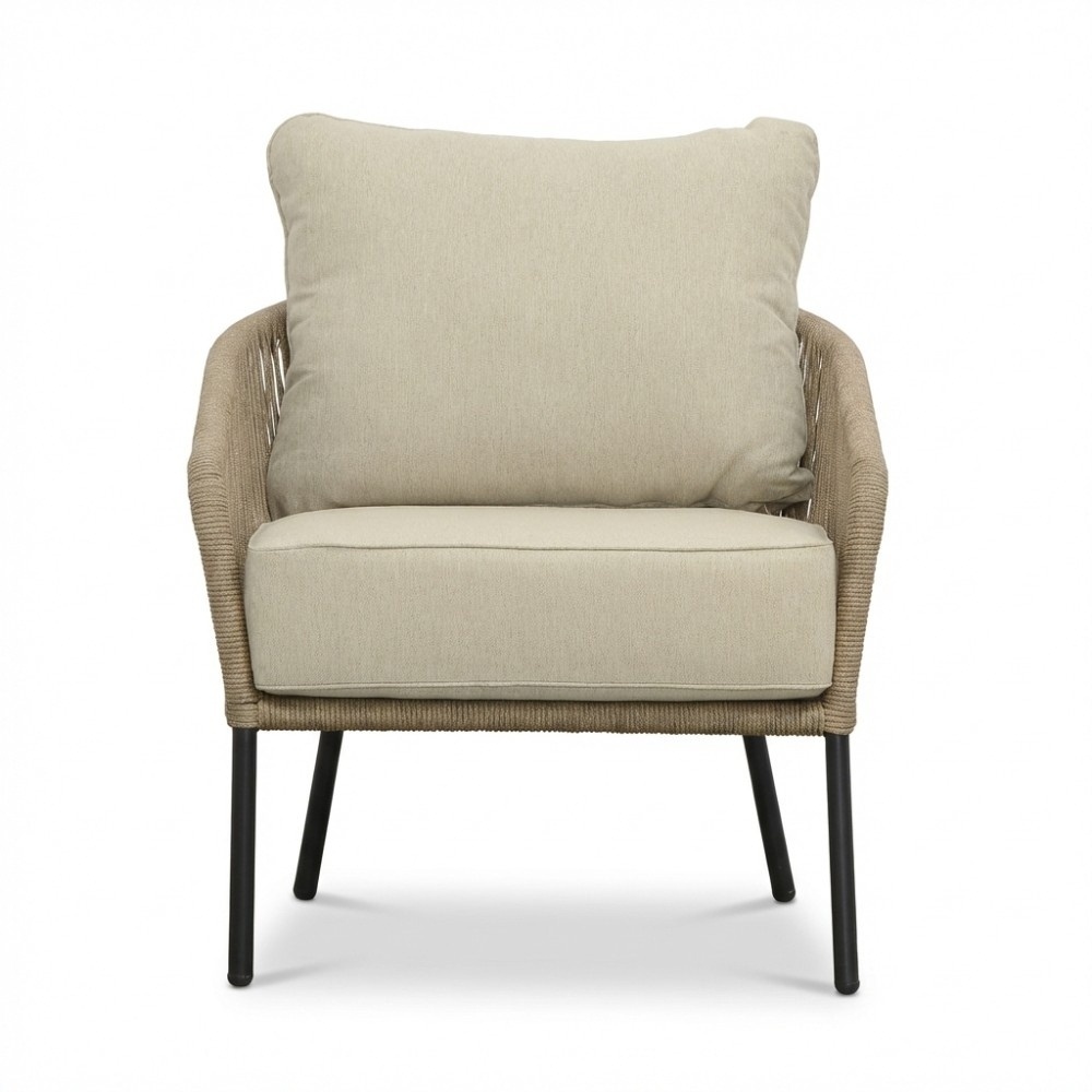 Ventura antraciet/Mara Sahara Dust low dining tuinset | 6 personen | teakhout + touw | 150cm rond
