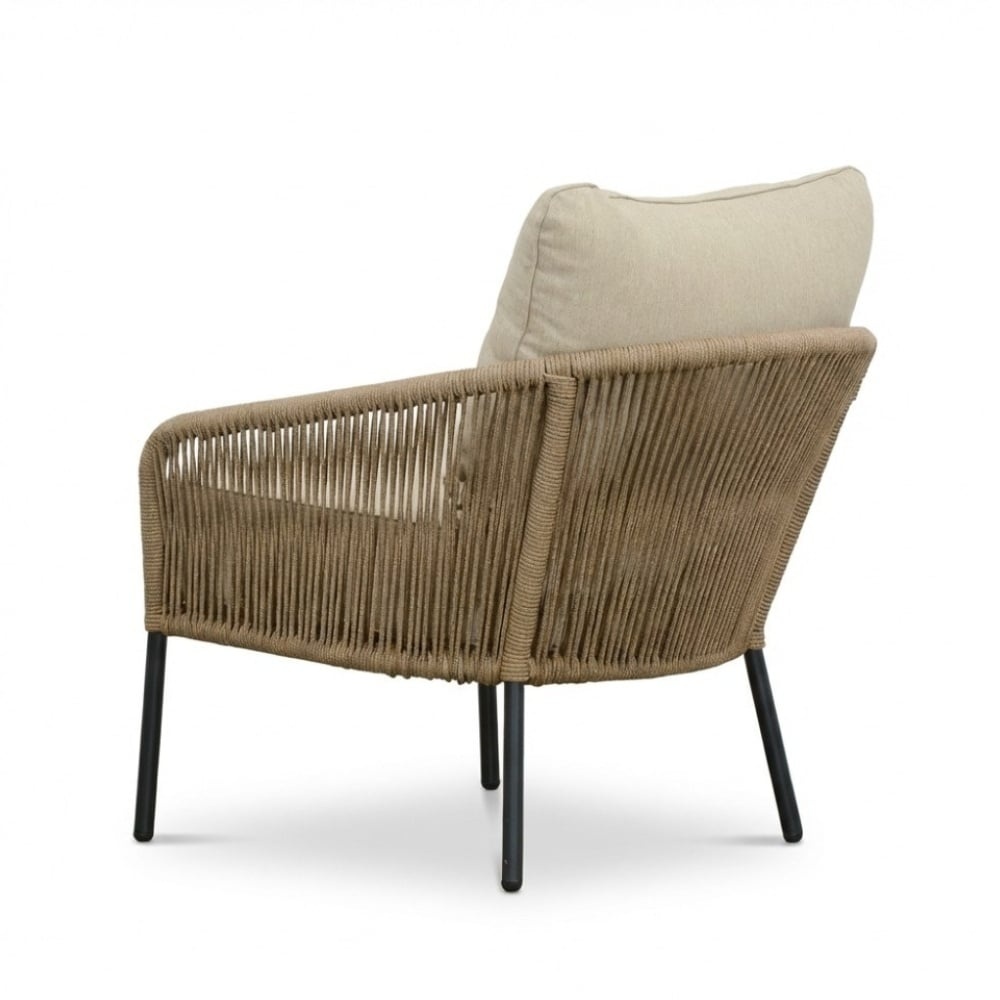 Ventura antraciet/Mara Sahara Dust low dining tuinset | 6 personen | teakhout + touw | 150cm rond