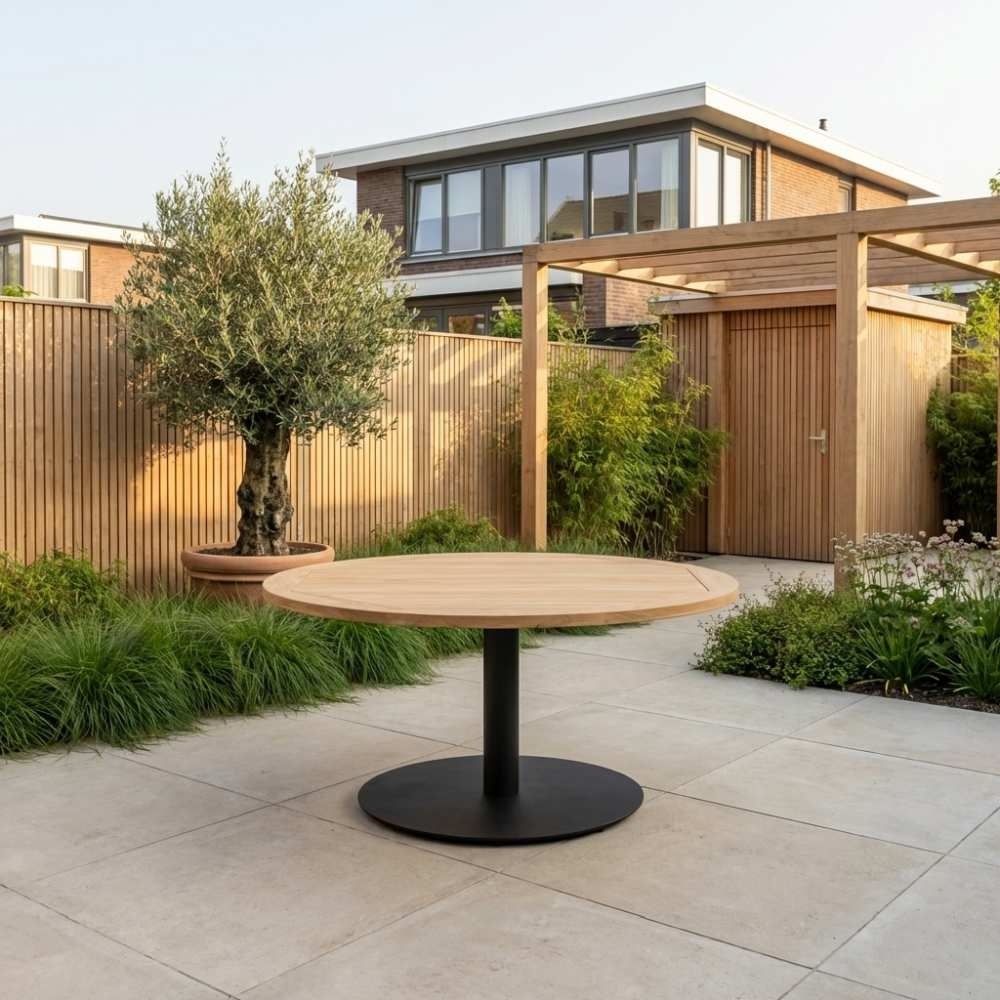 Ventura antraciet/Mara Sahara Dust low dining tuinset | 6 personen | teakhout + touw | 150cm rond