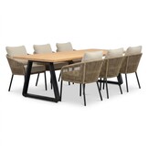 Elena/Mara Sahara Dust low dining tuinset | 6 personen | teakhout + touw | 240cm