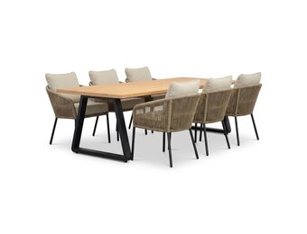 Elena/Mara Sahara Dust low dining tuinset | 6 personen | teakhout + touw | 240cm