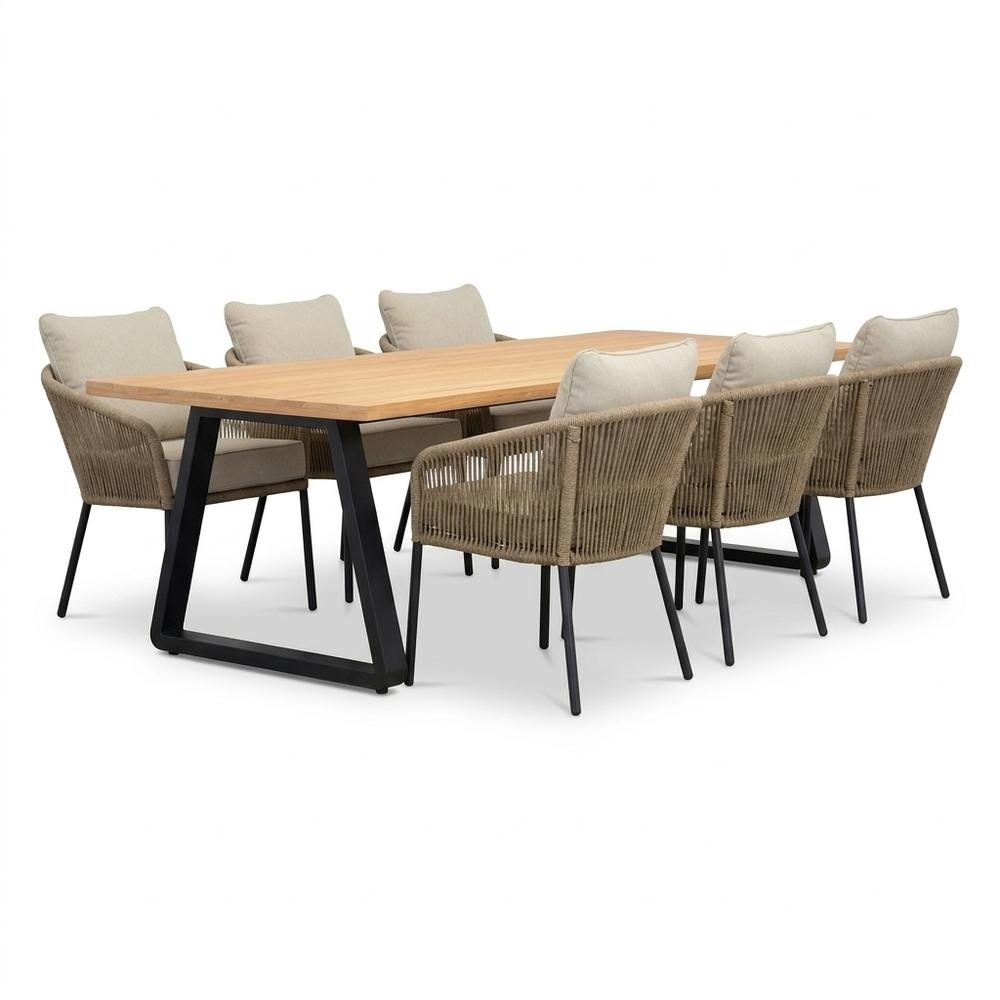 Elena/Mara Sahara Dust low dining tuinset | 6 personen | teakhout + touw | 240cm