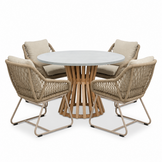 Elzas/Portofino Sandstone dining tuinset | 4 personen | polystone + touw | Ø135cm rond