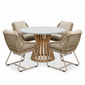 BUITEN living Elzas/Portofino Sandstone dining tuinset | 4 personen | polystone + touw | Ø135cm rond
