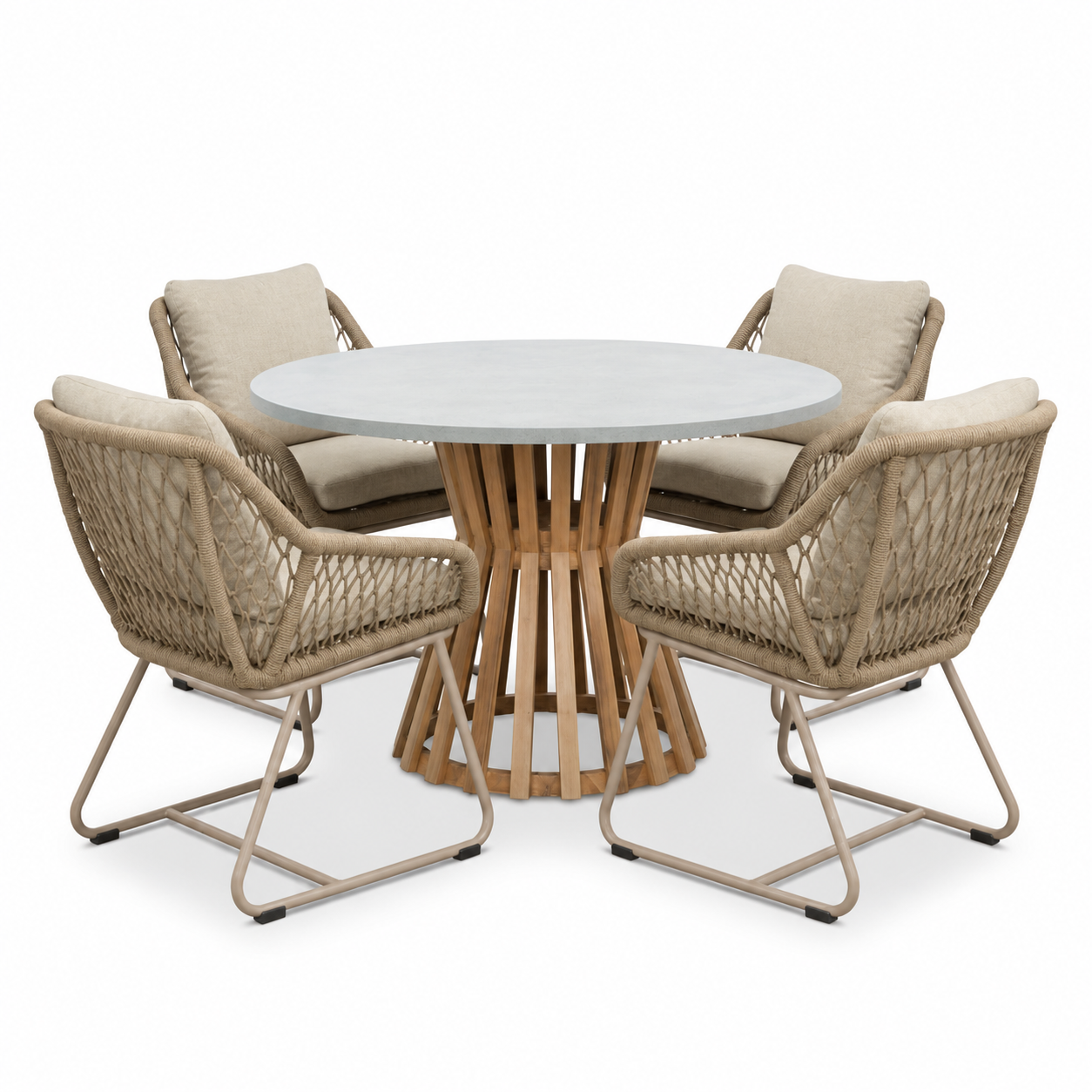 Elzas/Portofino Sandstone dining tuinset | 4 personen | polystone + touw | Ø135cm rond