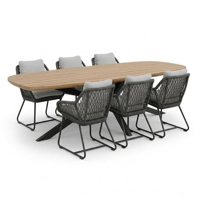 Salo/Portofino Stone Grey dining tuinset | 6 personen | hardhout + touw | 240cm Deens ovaal