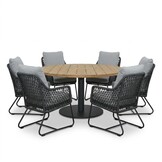 Salora antraciet/Gianna Stone Grey low dining tuinset | 6 personen | teakhout + touw | 150cm