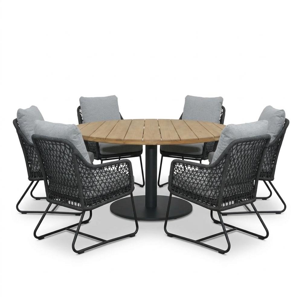 Salora antraciet/Gianna Stone Grey low dining tuinset | 6 personen | teakhout + touw | 150cm