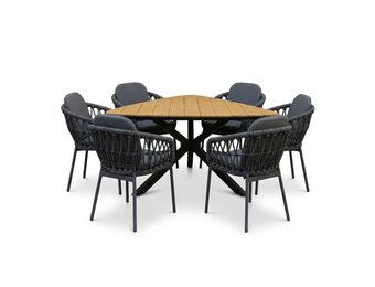Corsica/Femke antraciet dining tuinset | 6 personen | polywood + touw | 158cm