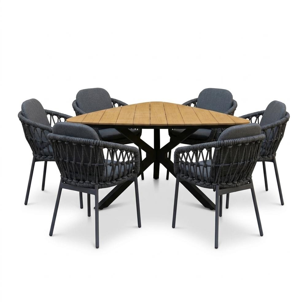Corsica/Femke antraciet dining tuinset | 6 personen | polywood + touw | 158cm