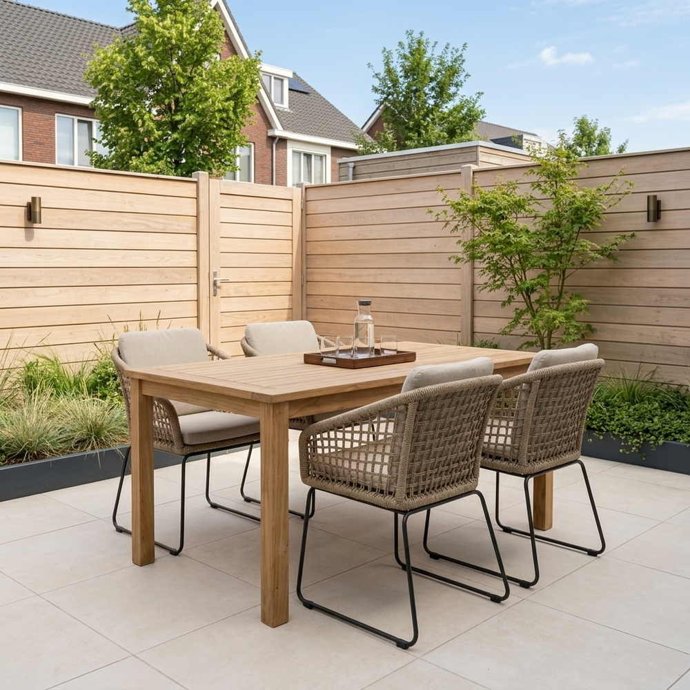 Singapore/Tulum Sahara Dust dining tuinset | 4 personen | teakhout + touw | 150cm