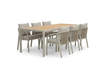 Annecy/Calgary beige dining tuinset | 6 personen | teakhout + touw | 227cm