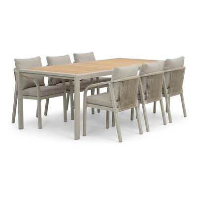 Annecy/Calgary beige dining tuinset | 6 personen | teakhout + touw | 227cm
