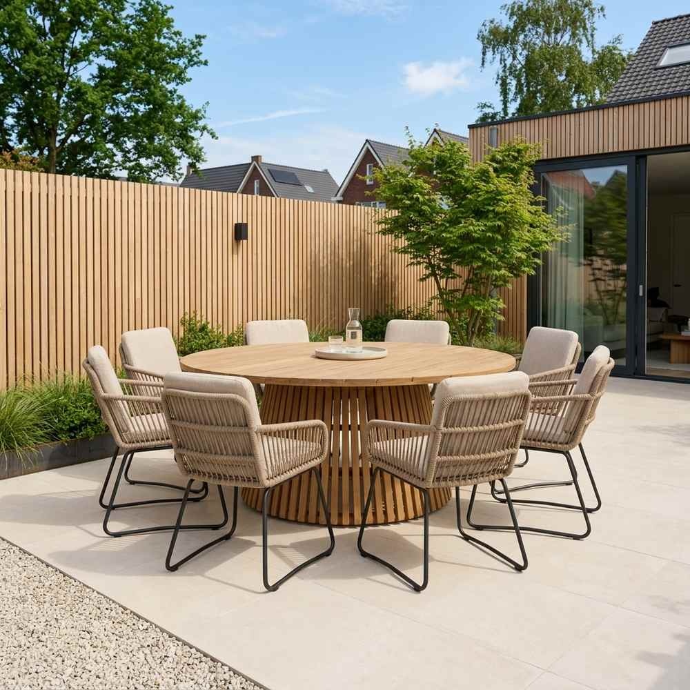 Palau/Harper Sahara Dust dining tuinset | 8 personen | teakhout + touw | 180cm