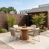 Palau/Tulum Almond Beige dining tuinset | 4 personen | teakhout + touw | Ø120cm